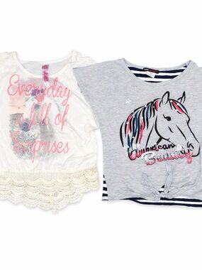 Girls Size 14 Horse Graphic Tops Bundle – Cute Casual Tees (2 Pc Lot)